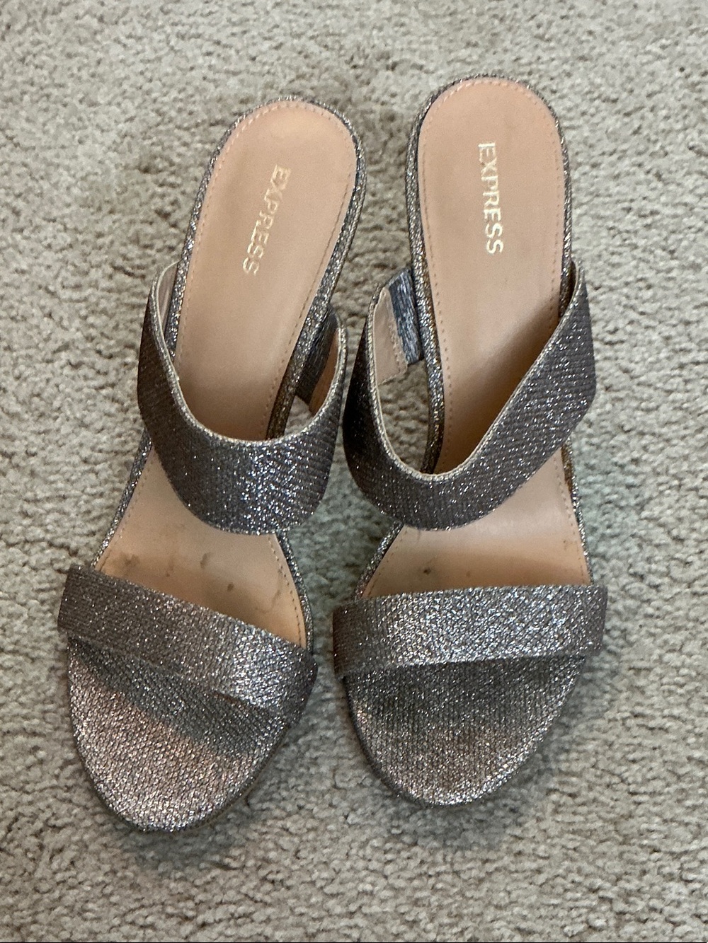 Express Glitter Double-Band Slide Heels in Silver